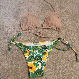 Crochet bathing suit with sunflower bottoms